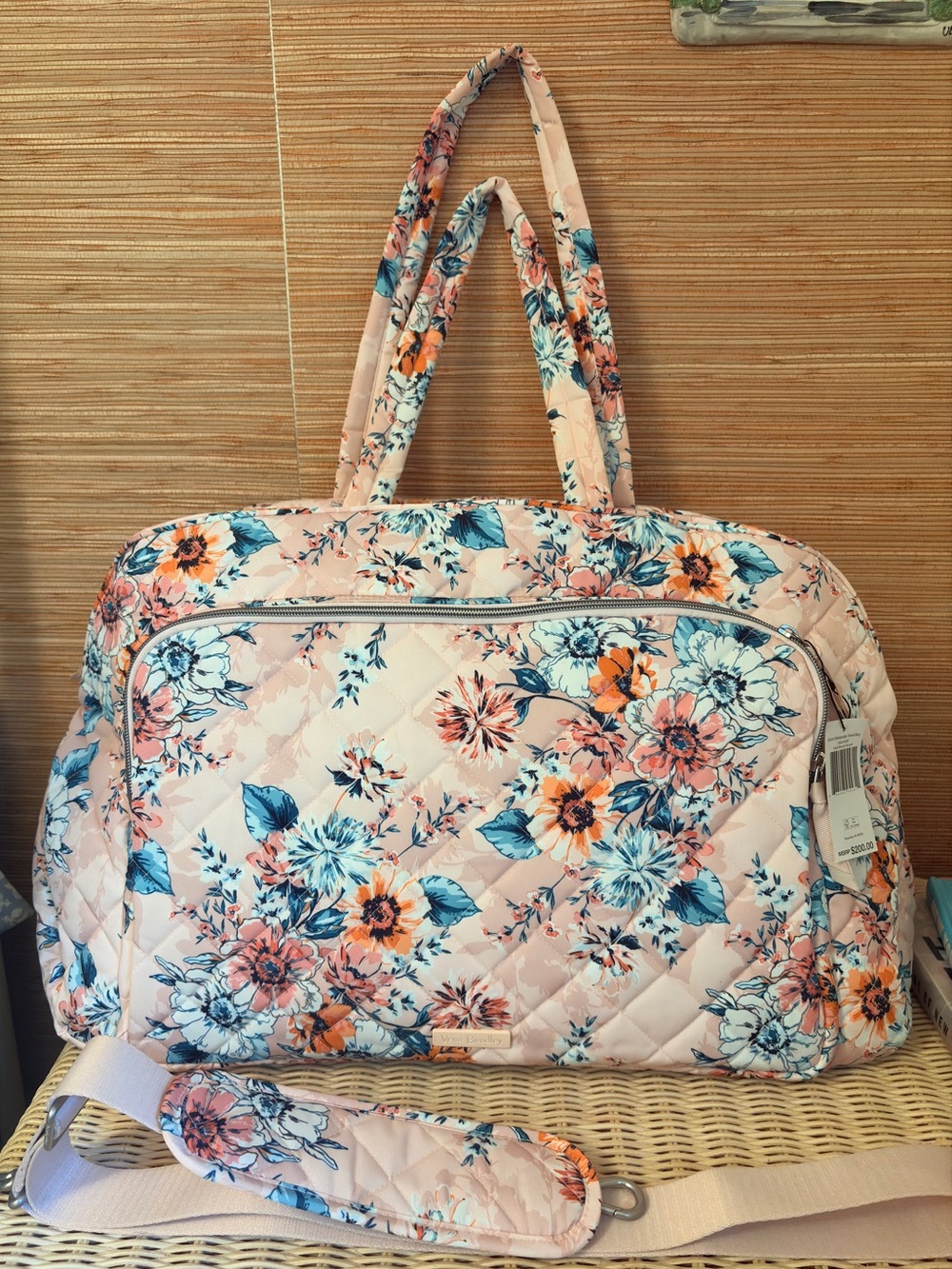 Vera Bradley Grand Weekender Performance Twill Peach Blossom Bouquet Travel Bag